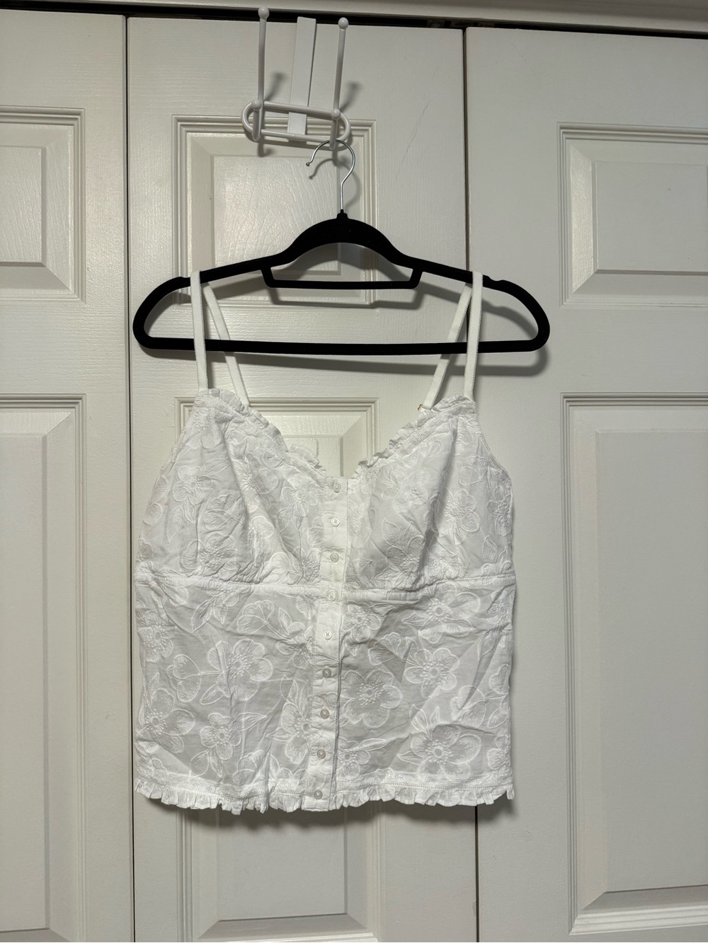 aerie White Floral Eyelet Button-Front Tank